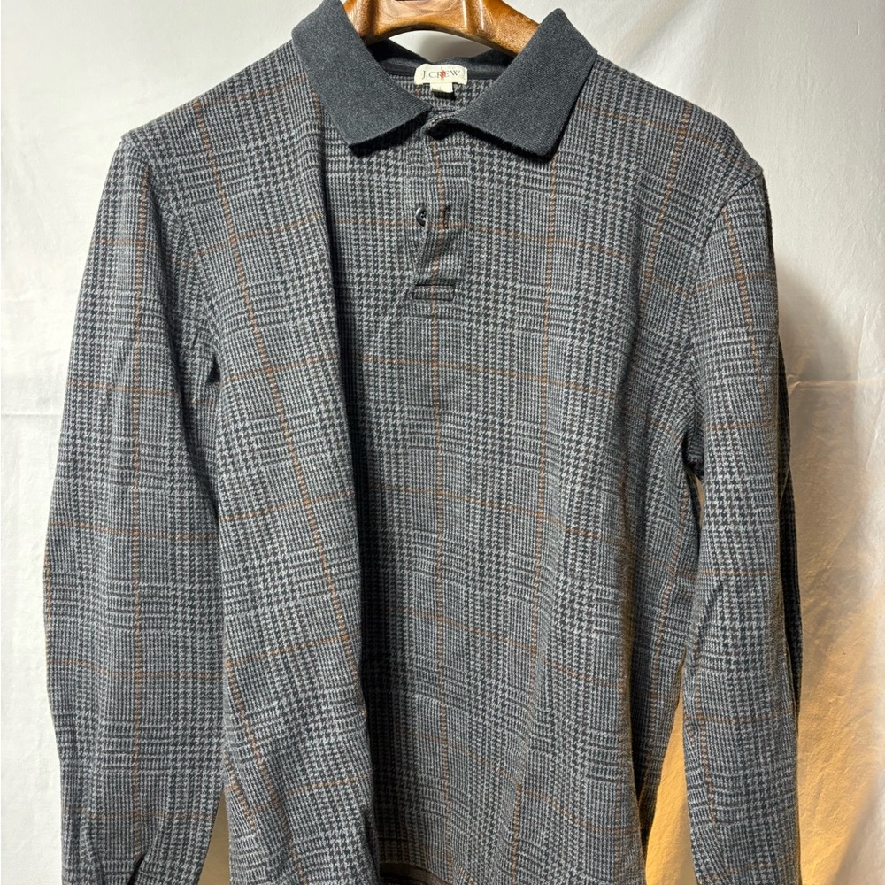 J. Crew Charcoal Houndstooth Polo